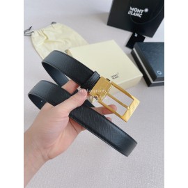 Montblanc New Black Calf Leather Gold Pin Buckle 35mm Belt