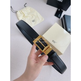 Montblanc New Black Calf Leather Gold Pin Buckle 35mm Belt