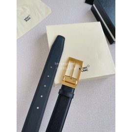 Montblanc New Black Calf Leather Gold Pin Buckle 35mm Belt