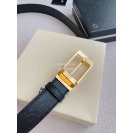 Montblanc New Black Calf Leather Gold Pin Buckle 35mm Belt