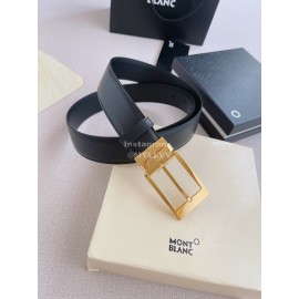 Montblanc New Black Calf Leather Gold Pin Buckle 35mm Belt