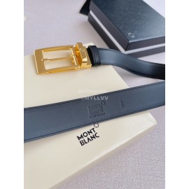 Montblanc New Black Calf Leather Gold Pin Buckle 35mm Belt