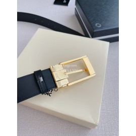 Montblanc New Black Calf Leather Gold Pin Buckle 35mm Belt