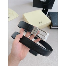 Montblanc New Black Calf Leather Silver Pin Buckle 35mm Belt