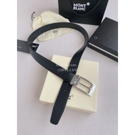 Montblanc New Black Calf Leather Silver Pin Buckle 35mm Belt