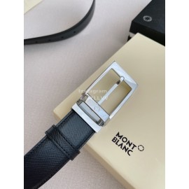 Montblanc New Black Calf Leather Silver Pin Buckle 35mm Belt