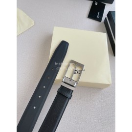 Montblanc New Black Calf Leather Silver Pin Buckle 35mm Belt