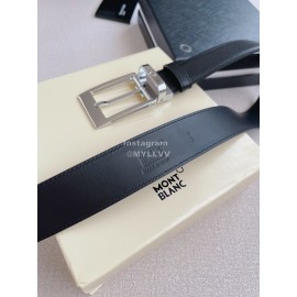 Montblanc New Black Calf Leather Silver Pin Buckle 35mm Belt