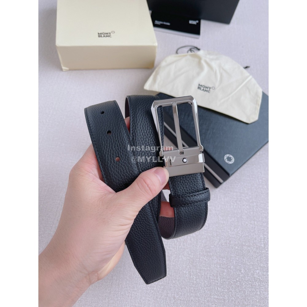 Montblanc Litchi Grain Cowhide Silver Pin Buckle 35mm Belt