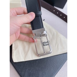 Montblanc Litchi Grain Cowhide Silver Pin Buckle 35mm Belt