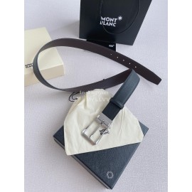 Montblanc Litchi Grain Cowhide Silver Pin Buckle 35mm Belt