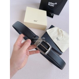 Montblanc Calf Leather Gun Color Pin Buckle 35mm Black Belt 