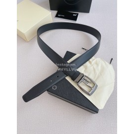 Montblanc Calf Leather Gun Color Pin Buckle 35mm Black Belt 