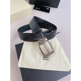 Montblanc Calf Leather Gun Color Pin Buckle 35mm Black Belt 