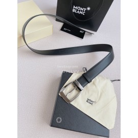 Montblanc Calf Leather Gun Color Pin Buckle 35mm Black Belt 