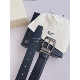 Montblanc Calf Leather Gun Color Pin Buckle 35mm Black Belt 