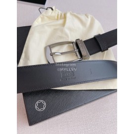 Montblanc Calf Leather Gun Color Pin Buckle 35mm Black Belt 