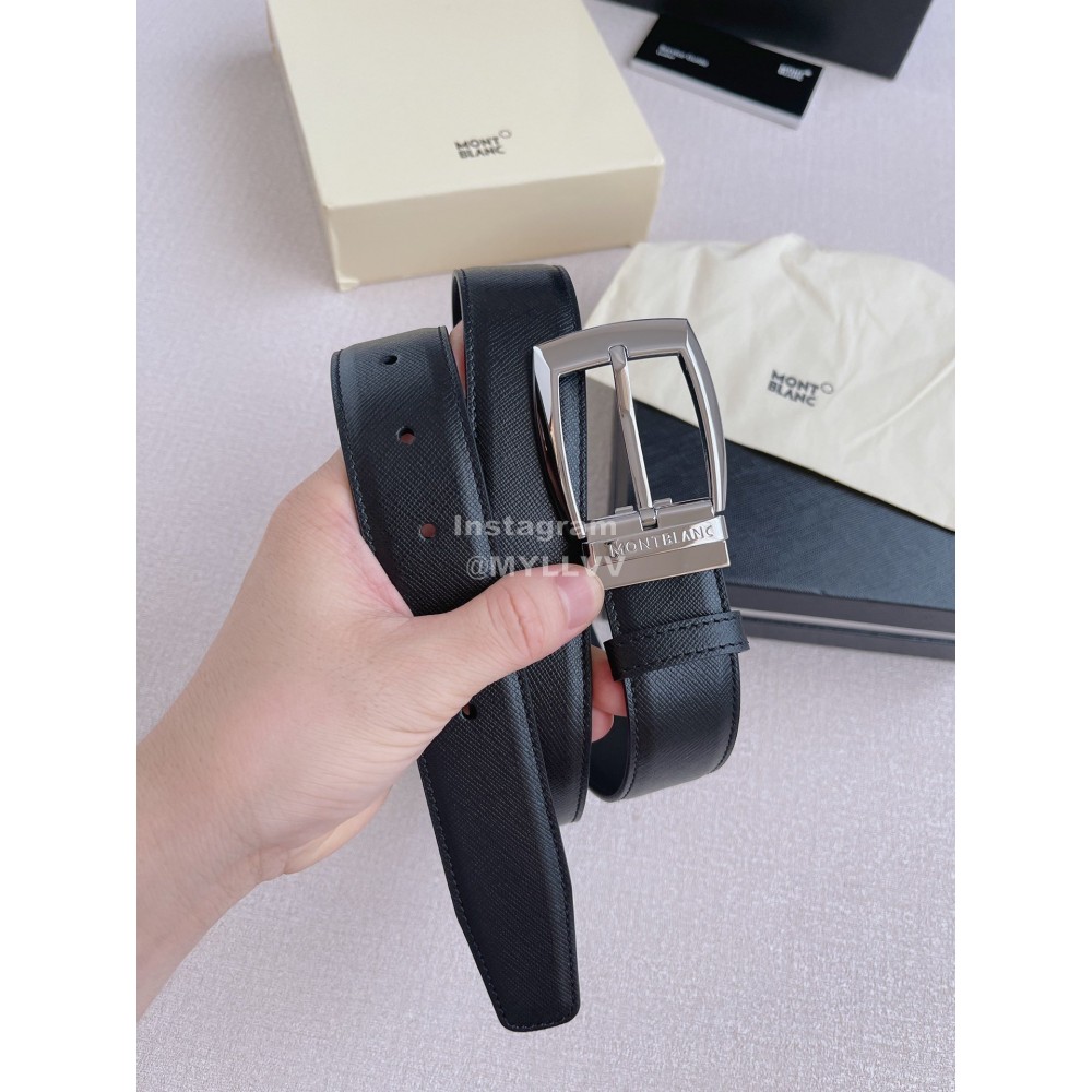 Montblanc Calf Leather Silver Pin Buckle 35mm Black Belt 