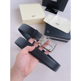 Montblanc Calf Leather Silver Pin Buckle 35mm Black Belt 