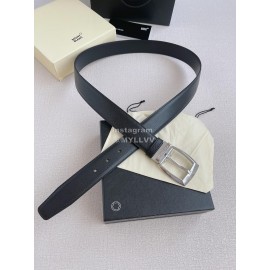 Montblanc Calf Leather Silver Pin Buckle 35mm Black Belt 