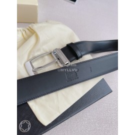 Montblanc Calf Leather Silver Pin Buckle 35mm Black Belt 