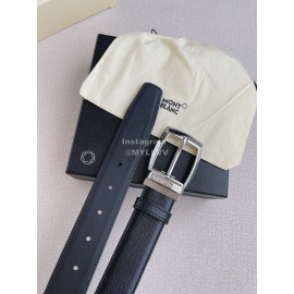 Montblanc Calf Leather Silver Pin Buckle 35mm Black Belt 