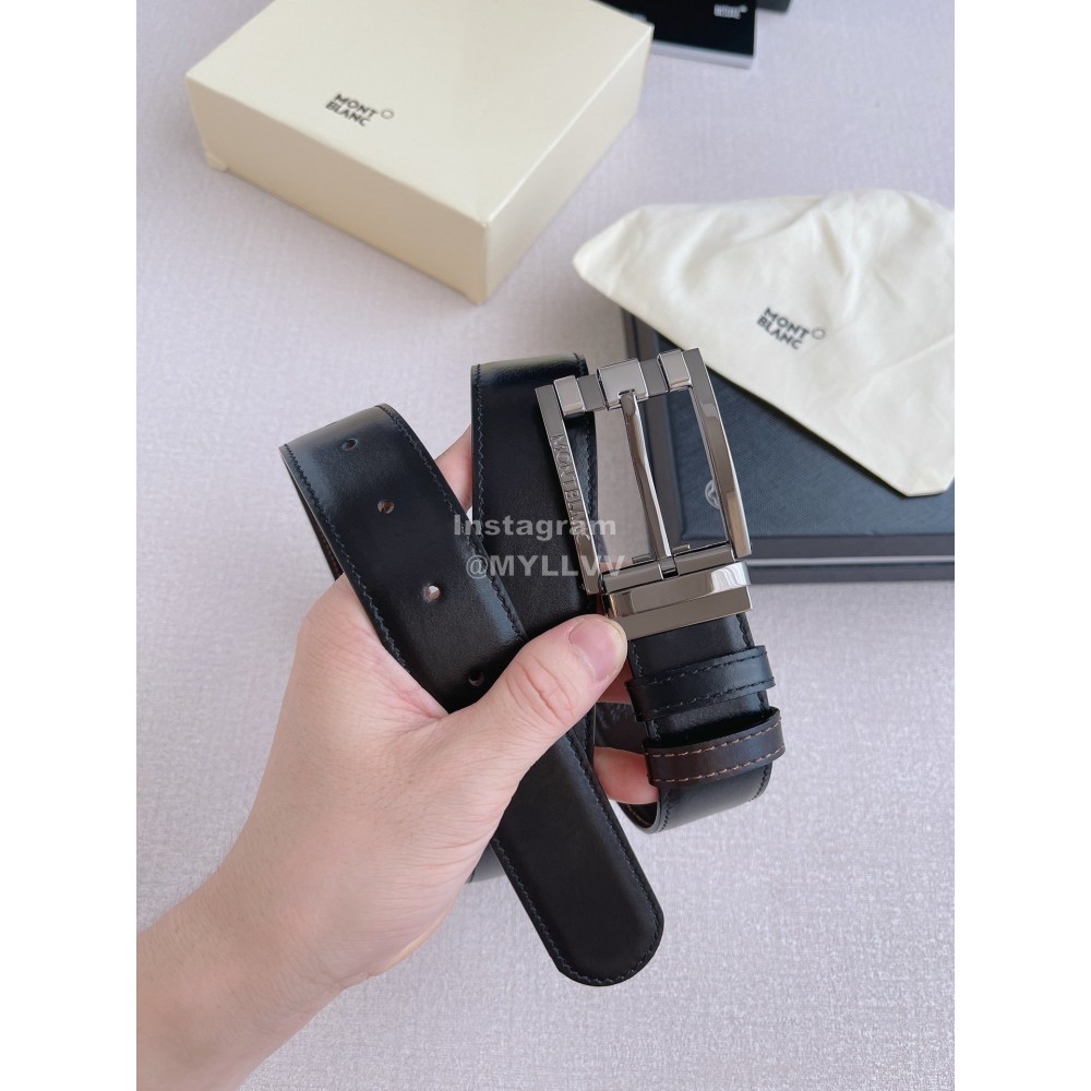 Montblanc New Calf Leather Gun Color Pin Buckle 35mm Black Belt 