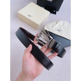 Montblanc New Calf Leather Gun Color Pin Buckle 35mm Black Belt 