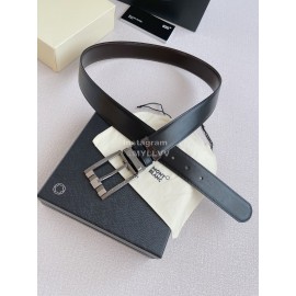 Montblanc New Calf Leather Gun Color Pin Buckle 35mm Black Belt 