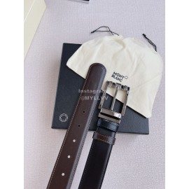 Montblanc New Calf Leather Gun Color Pin Buckle 35mm Black Belt 