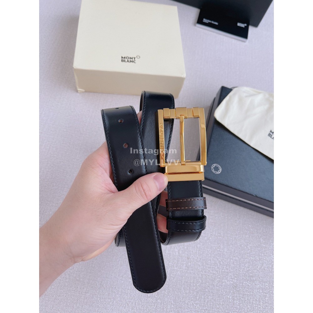 Montblanc New Calf Leather Gold Pin Buckle 35mm Black Belt 