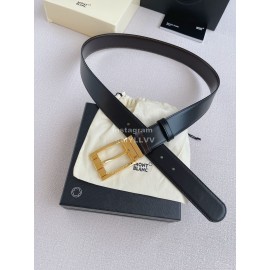 Montblanc New Calf Leather Gold Pin Buckle 35mm Black Belt 