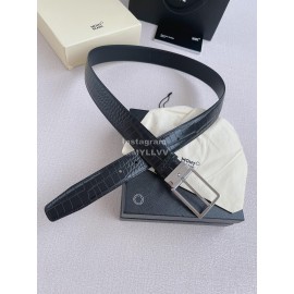 Montblanc New Crocodile Leather Silver Pin Buckle 35mm Belt 