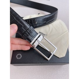 Montblanc New Crocodile Leather Silver Pin Buckle 35mm Belt 