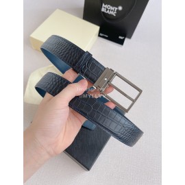 Montblanc New Crocodile Leather Gun Color Pin Buckle 35mm Belt Blue
