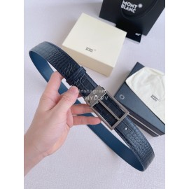 Montblanc New Crocodile Leather Gun Color Pin Buckle 35mm Belt Blue