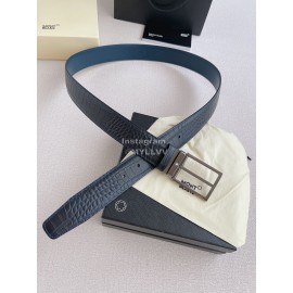 Montblanc New Crocodile Leather Gun Color Pin Buckle 35mm Belt Blue