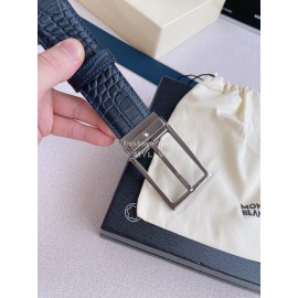 Montblanc New Crocodile Leather Gun Color Pin Buckle 35mm Belt Blue