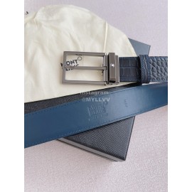 Montblanc New Crocodile Leather Gun Color Pin Buckle 35mm Belt Blue