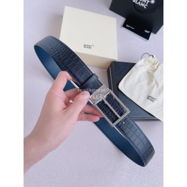 Montblanc New Crocodile Leather Silver Pin Buckle 35mm Belt Blue