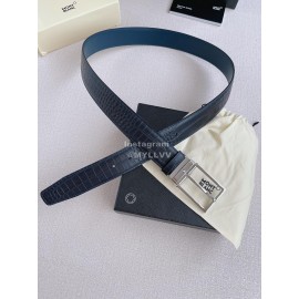 Montblanc New Crocodile Leather Silver Pin Buckle 35mm Belt Blue