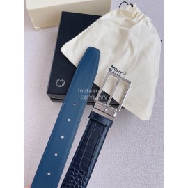 Montblanc New Crocodile Leather Silver Pin Buckle 35mm Belt Blue