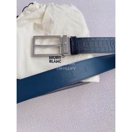 Montblanc New Crocodile Leather Silver Pin Buckle 35mm Belt Blue