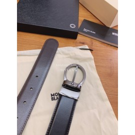 Montblanc Black Calf Leather Gun Color Pure Copper Pin Buckle 32mm Belt