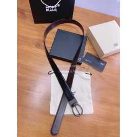 Montblanc Black Calf Leather Gun Color Pure Copper Pin Buckle 32mm Belt