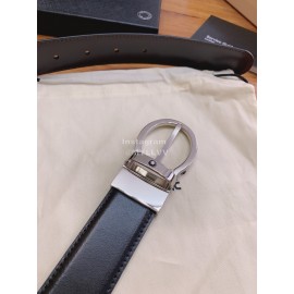 Montblanc Black Calf Leather Silver Pure Copper Pin Buckle 32mm Belt