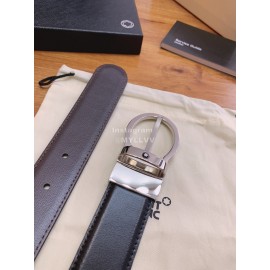 Montblanc Black Calf Leather Silver Pure Copper Pin Buckle 32mm Belt