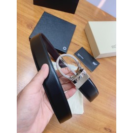 Montblanc Black Calf Leather Silver Pure Copper Pin Buckle 32mm Belt