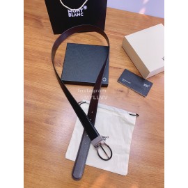 Montblanc Black Calf Leather Silver Pure Copper Pin Buckle 32mm Belt