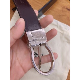 Montblanc Black Calf Leather Silver Pure Copper Pin Buckle 32mm Belt